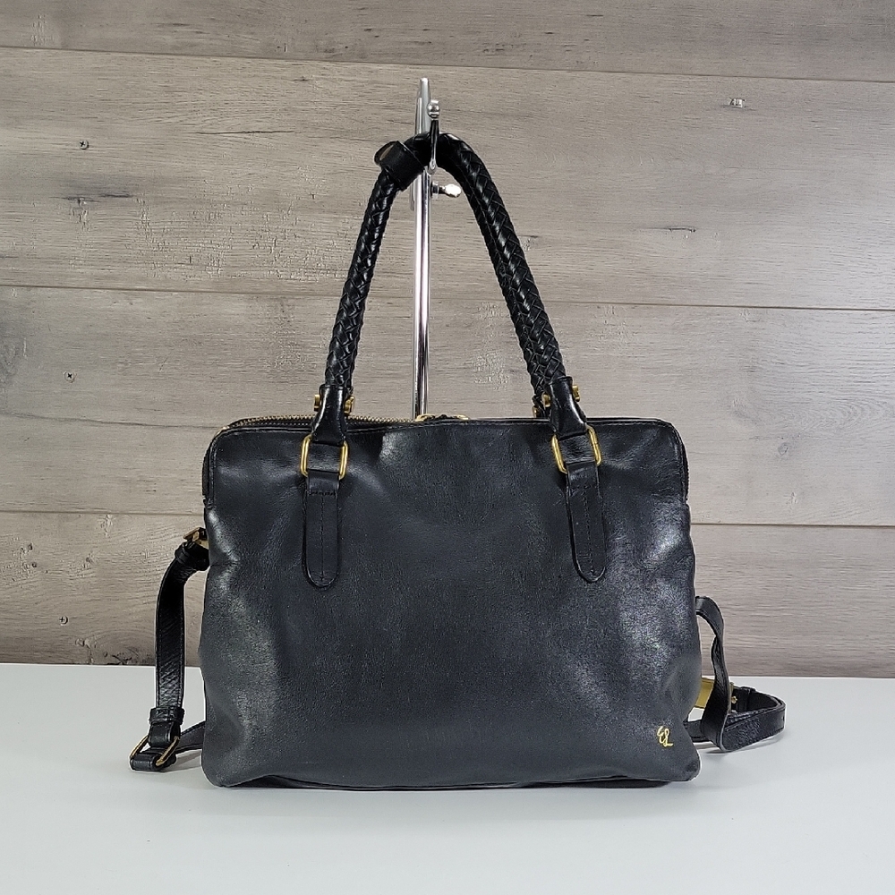 Elliott Lucca Black Leather Satchel with Braided Handles